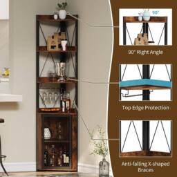 London Boutique Corner Bar Cabinet 178cm Wine Storage Sideboard w/ Glass Holder in Brown - thumbnail 5