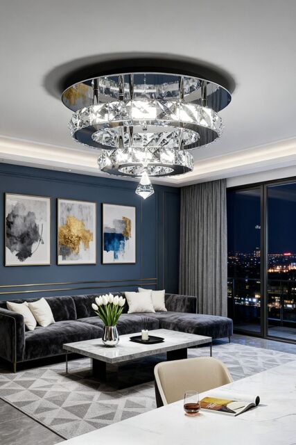 Living and Home Crystal Double-Layer Round LED Ceiling Light Cool White in Silver - image 1