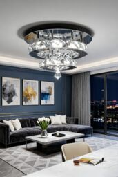 Living and Home Crystal Double-Layer Round LED Ceiling Light Cool White in Silver - thumbnail 1