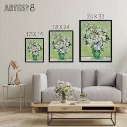 "Artery8 White Roses In Green Vase Van Gogh Black Framed Canvas Wall Art - Size: W12"" x H16""" - thumbnail 4