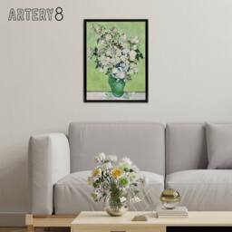 "Artery8 White Roses In Green Vase Van Gogh Black Framed Canvas Wall Art - Size: W12"" x H16""" - thumbnail 3