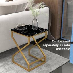 Wyld Haus Revi Set of 2 Marble Effect Nesting Side Tables Gold Metal Legs in Black - thumbnail 6