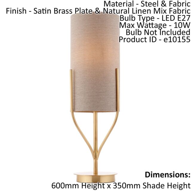 Loops Table Lamp Satin Brass Plate & Natural Linen Mix Fabric 10W LED E27 in Metallics - image 1