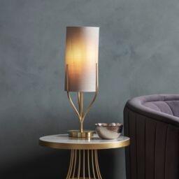 Loops Table Lamp Satin Brass Plate & Natural Linen Mix Fabric 10W LED E27 in Metallics - thumbnail 2