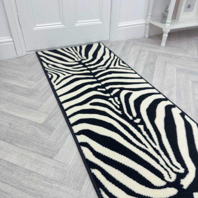 runrug Zebra Print Long Hallway Carpet Runner in White - Size: 70 cm x 360 cm - image 1