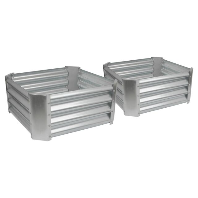 Harbour Housewares Raised Garden Beds - 2x Square Bottomless Galvanised Steel Planter 60 x 60cm in Silver - Size: 60 x 60 cm - image 1