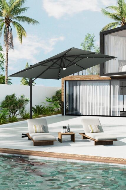 Garden Sanctuary Solar-Powered Outdoor Square Cantilever Parasol with Lights in Dark Grey - image 1