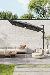 Garden Sanctuary Solar-Powered Outdoor Square Cantilever Parasol with Lights in Dark Grey - thumbnail 3