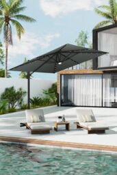 Garden Sanctuary Solar-Powered Outdoor Square Cantilever Parasol with Lights in Dark Grey - thumbnail 1