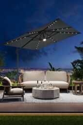 Garden Sanctuary Solar-Powered Outdoor Square Cantilever Parasol with Lights in Dark Grey - thumbnail 2