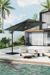 Garden Sanctuary Solar-Powered Outdoor Square Cantilever Parasol with Lights & HDPE Base in Dark Grey - thumbnail 2