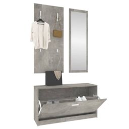 Berkfield Home 3-in-1 Shoe Cabinet Set Concrete Grey Engineered Wood - thumbnail 4