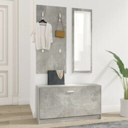 Berkfield Home 3-in-1 Shoe Cabinet Set Concrete Grey Engineered Wood - thumbnail 3