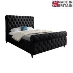 Casani Steeton Sleigh Upholstered Black Soft Velvet Designer Bed Frame - Size: Single - thumbnail 4