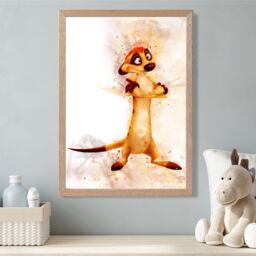 ARTZE Timon Watercolour Lion King Framed Print SIZE: A2 with Oak Frame in Orange - Size: A3 - thumbnail 2