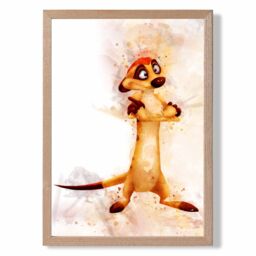 ARTZE Timon Watercolour Lion King Framed Print SIZE: A2 with Oak Frame in Orange - Size: A3