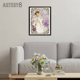 "Artery8 Lady of Camellias Theatre Portrait Framed Canvas Wall Art Print Mucha in Purple - Size: W12"" x H16""" - thumbnail 3