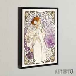 "Artery8 Lady of Camellias Theatre Portrait Framed Canvas Wall Art Print Mucha in Purple - Size: W12"" x H16""" - thumbnail 2