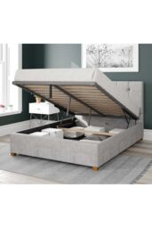 Aspire Hepburn Upholstered Ottoman Storage Bed, Pure Pastel Cotton Fabric in Grey - Size: Super King - thumbnail 2