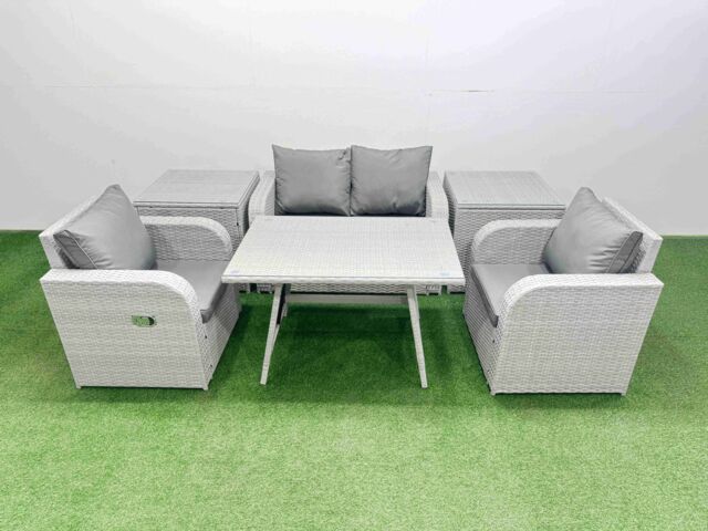Fimous Light Grey PE Wicker Rattan Garden Furniture Set Reclining Chair Sofa - image 1