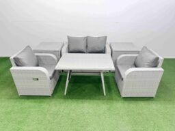 Fimous Light Grey PE Wicker Rattan Garden Furniture Set Reclining Chair Sofa - thumbnail 2