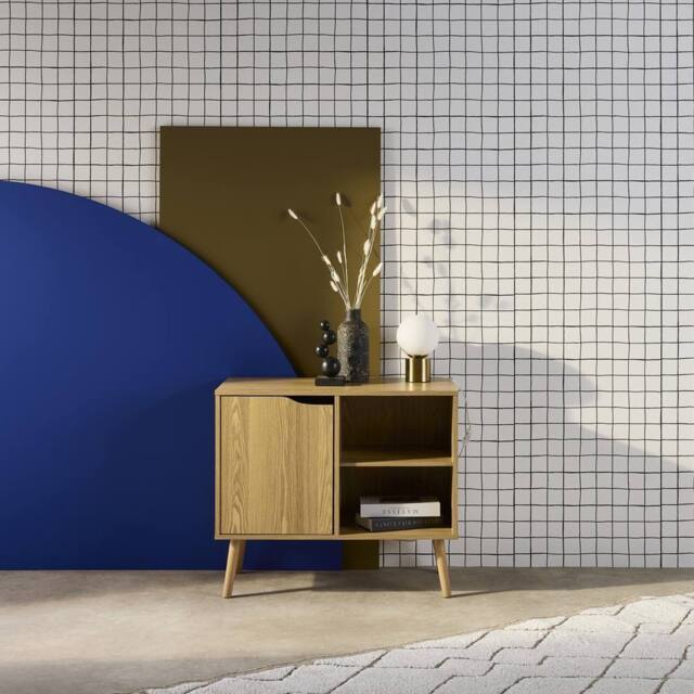 sweeek 80cm walnut-effect sideboard with 2 shelves in Light Brown - image 1