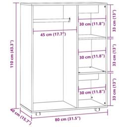 Berkfield Home Wardrobe Grey Sonoma 80x40x110 cm Engineered Wood - Size: 80 x 40 x 110 cm - thumbnail 7
