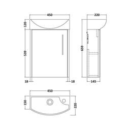 Balterley Winshill 1 Door Left-Hand Wall Hung Cloakroom Vanity Basin Unit, 440mm in Grey - thumbnail 2