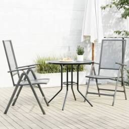 Berkfield Home Reclining Garden Chair Set 3 pcs Anthracite Powder-coated Steel in Dark Grey - thumbnail 2