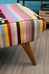 Orsina Upholstered Footstool, Tribal Pattern Cotton Seat With Mango Wood Legs, Handcrafted Boho Accent Stool - thumbnail 2