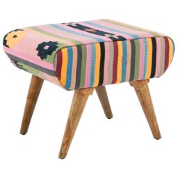 Orsina Upholstered Footstool, Tribal Pattern Cotton Seat With Mango Wood Legs, Handcrafted Boho Accent Stool - thumbnail 1