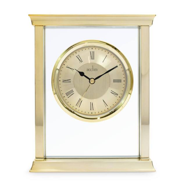 Acctim Halton Mantel Clock Quartz Polished Metal & Floating Glass Effect in Gold - image 1