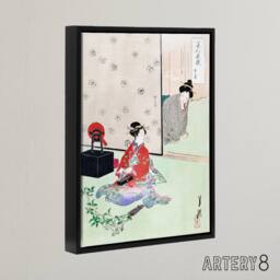 "Artery8 Wrapping A Gift Beauties Flowers Framed Canvas Wall Art Print Gekko in Green - Size: W12"" x H16""" - thumbnail 2