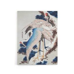"Artery8 Cranes On A Snowy Tree Canvas Wall Art Print Katsushika Hokusai in Blue - Size: W18"" x H24""" - thumbnail 1