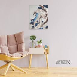 "Artery8 Cranes On A Snowy Tree Canvas Wall Art Print Katsushika Hokusai in Blue - Size: W18"" x H24""" - thumbnail 3
