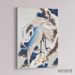 "Artery8 Cranes On A Snowy Tree Canvas Wall Art Print Katsushika Hokusai in Blue - Size: W18"" x H24""" - thumbnail 2