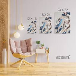 "Artery8 Cranes On A Snowy Tree Canvas Wall Art Print Katsushika Hokusai in Blue - Size: W18"" x H24""" - thumbnail 4