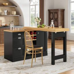 BTM Extendable Sideboard Dining Table Wine Rack Storage Drawers in Black - thumbnail 3