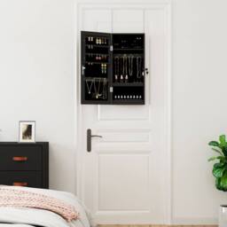 Berkfield Home Mirror Jewellery Cabinet with LED Lights Wall Mounted Black