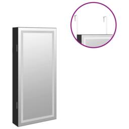 Berkfield Home Mirror Jewellery Cabinet with LED Lights Wall Mounted Black - thumbnail 9