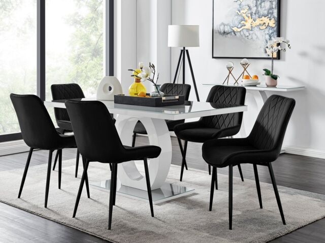 FurnitureboxUK Giovani 6-Seater Grey Glass Dining Table & 6 Pesaro Soft Velvet Dining Chairs in Black - image 1