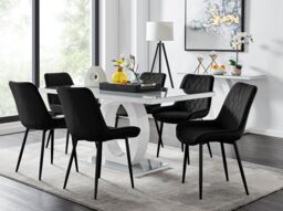 FurnitureboxUK Giovani 6-Seater Grey Glass Dining Table & 6 Pesaro Soft Velvet Dining Chairs in Black - thumbnail 1