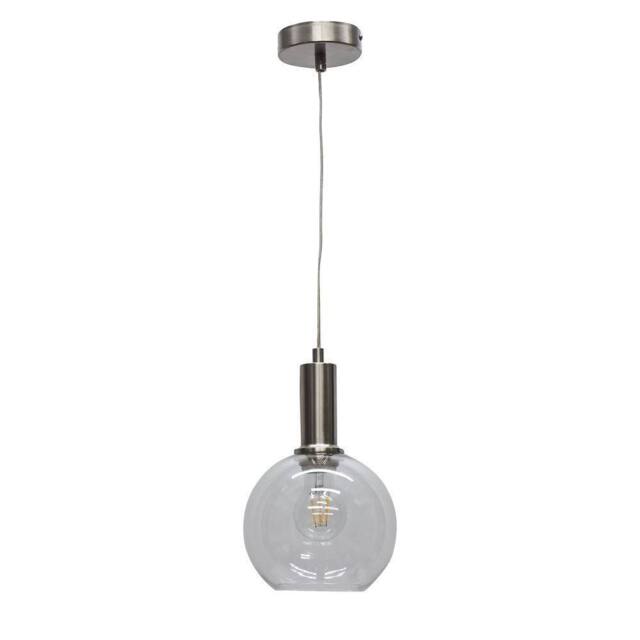 First Choice Lighting Barnum - Clear Glass Globe Satin Nickel Deco Pendant Fitting - image 1