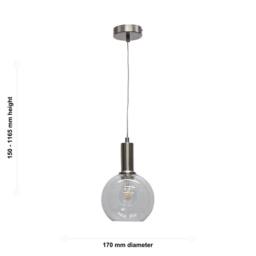 First Choice Lighting Barnum - Clear Glass Globe Satin Nickel Deco Pendant Fitting - thumbnail 5