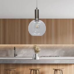 First Choice Lighting Barnum - Clear Glass Globe Satin Nickel Deco Pendant Fitting - thumbnail 3