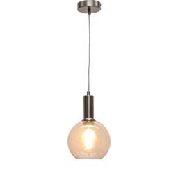 First Choice Lighting Barnum - Clear Glass Globe Satin Nickel Deco Pendant Fitting - thumbnail 2