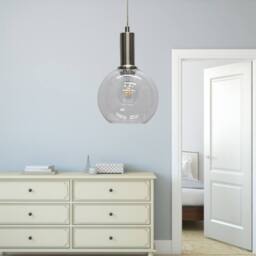 First Choice Lighting Barnum - Clear Glass Globe Satin Nickel Deco Pendant Fitting - thumbnail 4