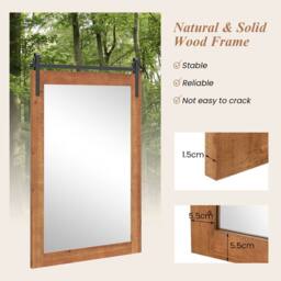 Gymax 61x91CM Rustic Farmhouse Wall Mirror With Wood Frame & Metal Bracket in Brown - Size: 61x91 cm - thumbnail 7