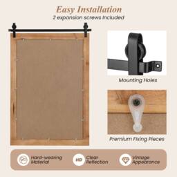 Gymax 61x91CM Rustic Farmhouse Wall Mirror With Wood Frame & Metal Bracket in Brown - Size: 61x91 cm - thumbnail 5