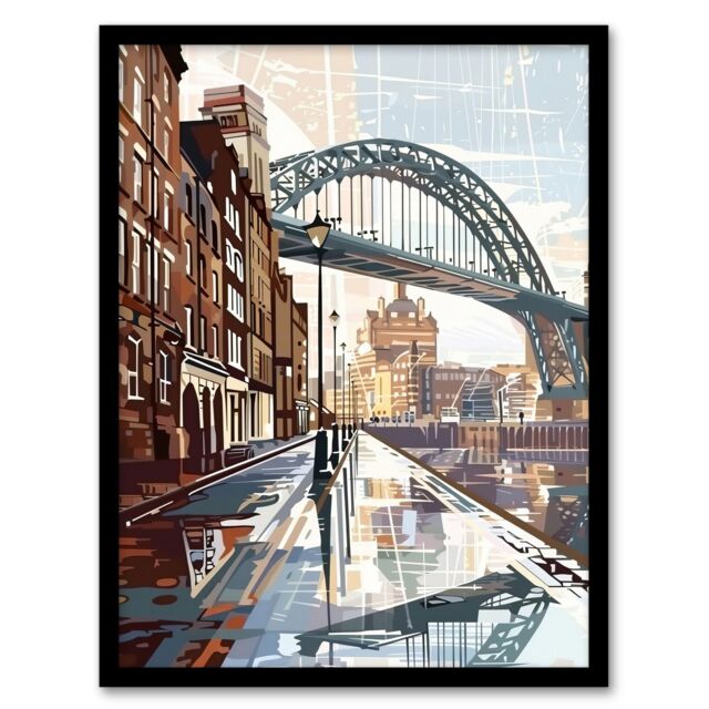 "Artery8 Newcastle Tyne Bridge Abstract Cityscape England Framed Art Print in Brown - Size: W12"" x H16""" - image 1